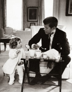 John F. Kennedy having a tea party with his daughter, Caroline (1960)