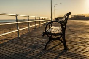 bench on a boardwalk